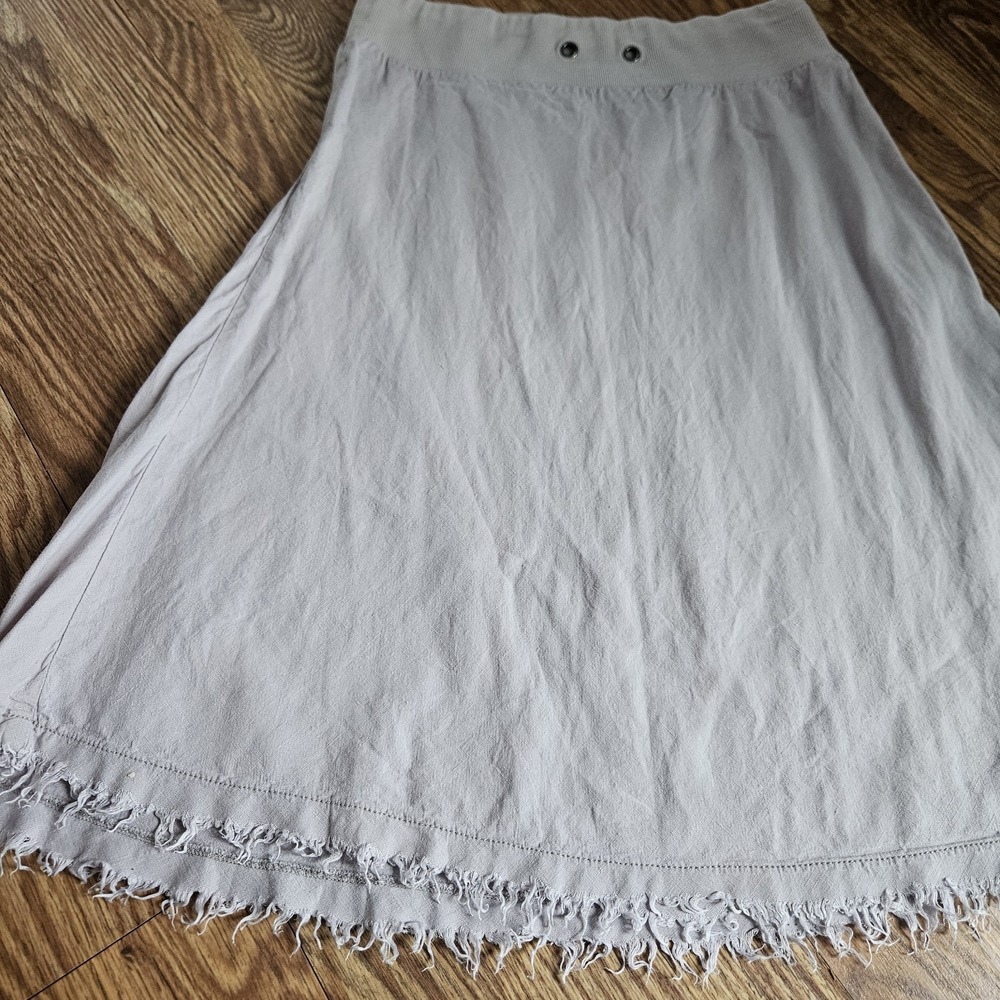 Eileen Fisher XS Purple Linen Elastic Waist A-Line Flowing Skirt Sz Frayed Hem‎ - Picture 2 of 8